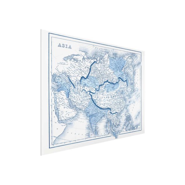Quadros retro Map In Blue Tones - Asia