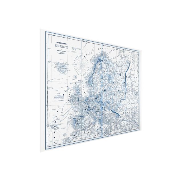 Quadros retro Map In Blue Tones - Europe