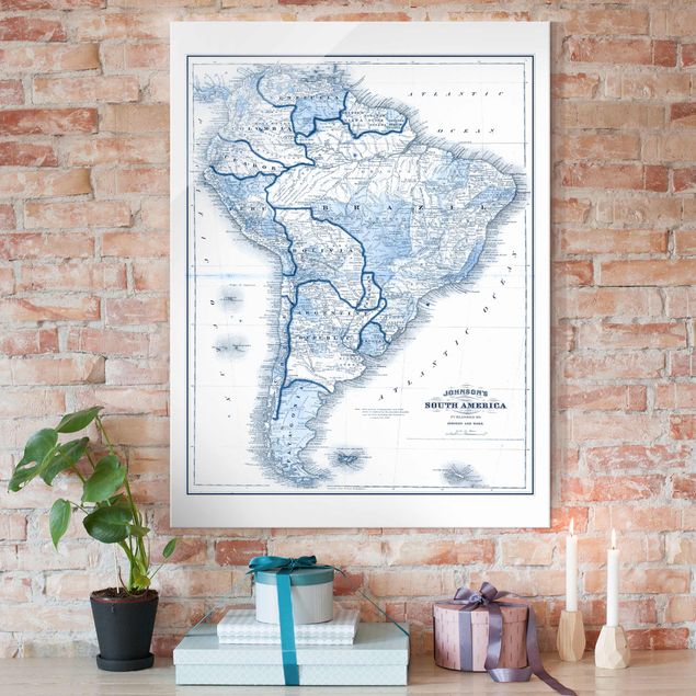 decoraçao para parede de cozinha Map In Blue Tones - South America