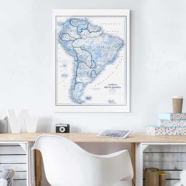 quadro mapa do mundo Map In Blue Tones - South America