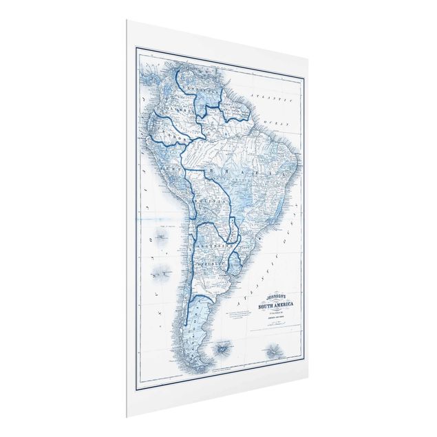 quadros modernos para quarto de casal Map In Blue Tones - South America