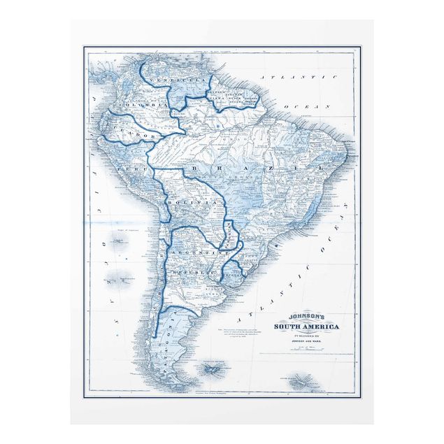 quadro em tons de azul Map In Blue Tones - South America