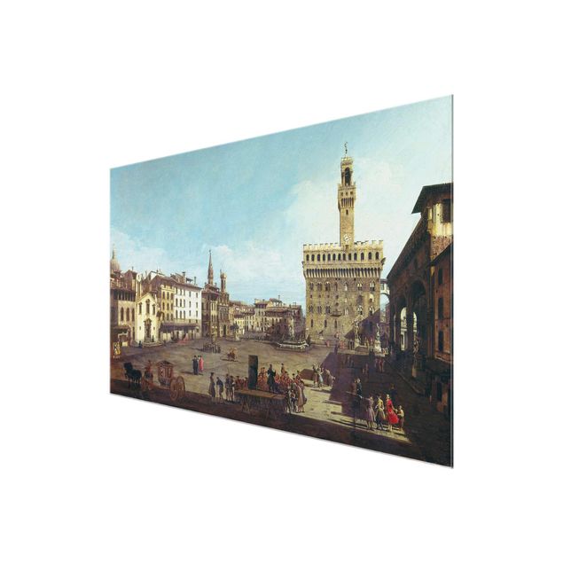 Quadros em vidro cidades e paisagens urbanas Bernardo Bellotto - The Piazza della Signoria in Florence