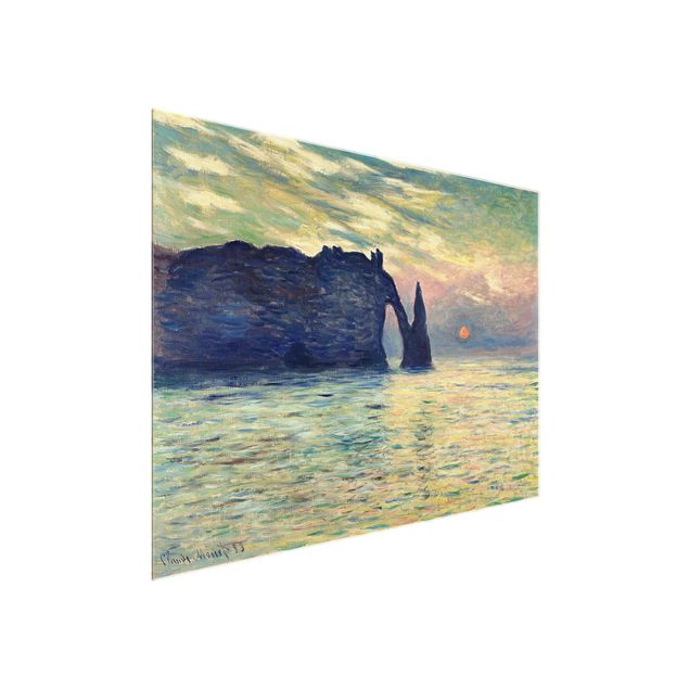Quadros em vidro pôr-do-sol Claude Monet - The Cliff, Étretat, Sunset