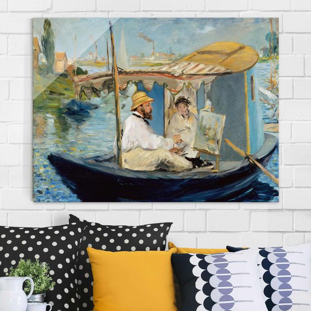 decoraçao para parede de cozinha Edouard Manet - Claude Monet Painting On His Studio Boat