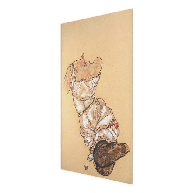 Quadros famosos Egon Schiele - Female torso in underwear and black stockings