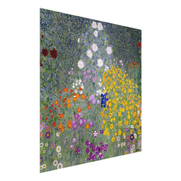 Quadros em vidro flores Gustav Klimt - Cottage Garden
