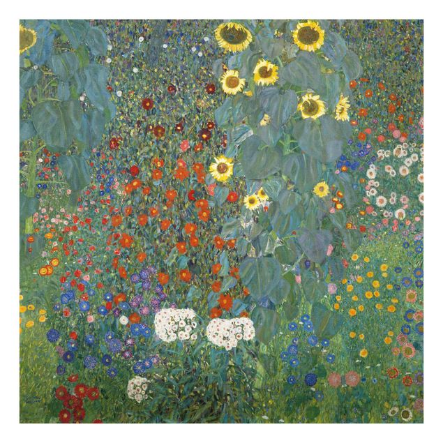 Quadros em vidro flores Gustav Klimt - Garden Sunflowers