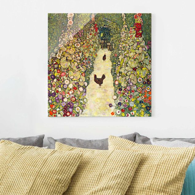 decoraçao para parede de cozinha Gustav Klimt - Garden Path with Hens