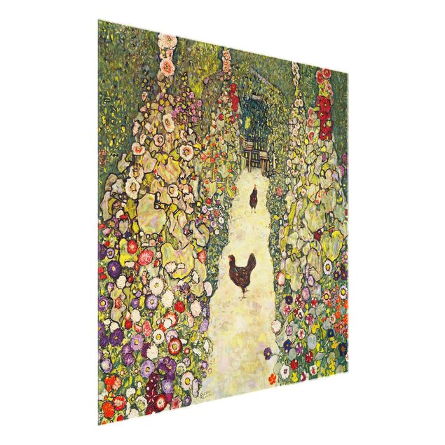 Quadros em vidro flores Gustav Klimt - Garden Path with Hens