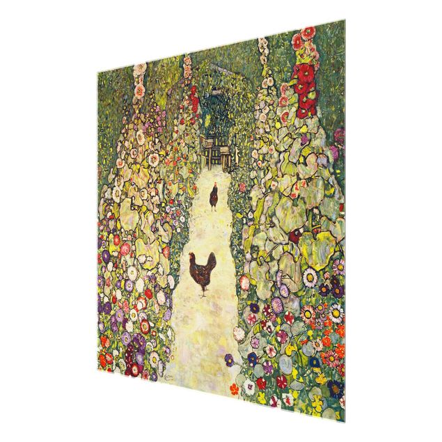 quadros de flores Gustav Klimt - Garden Path with Hens