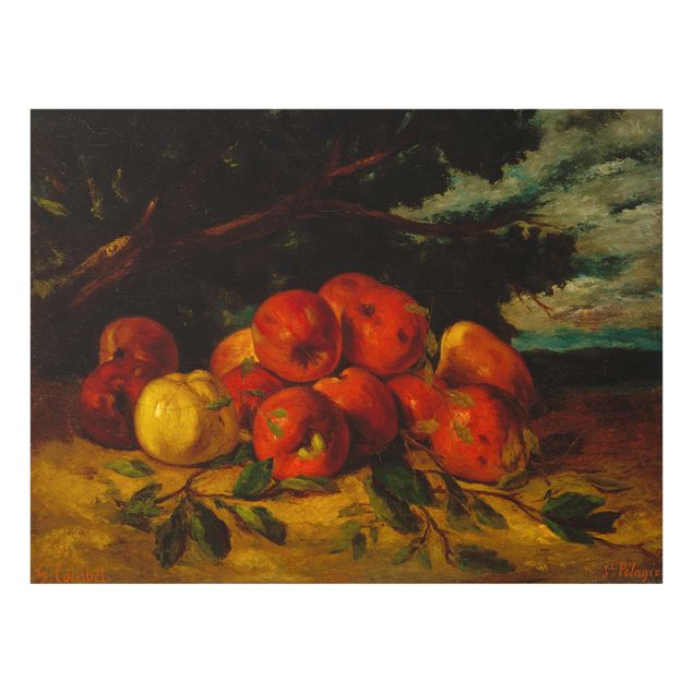 quadros decorativos para sala modernos Gustave Courbet - Red Apples At The Foot Of A Tree