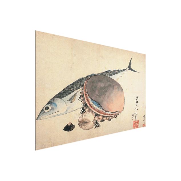Quadros natureza-morta Katsushika Hokusai - Mackerel and Sea Shells