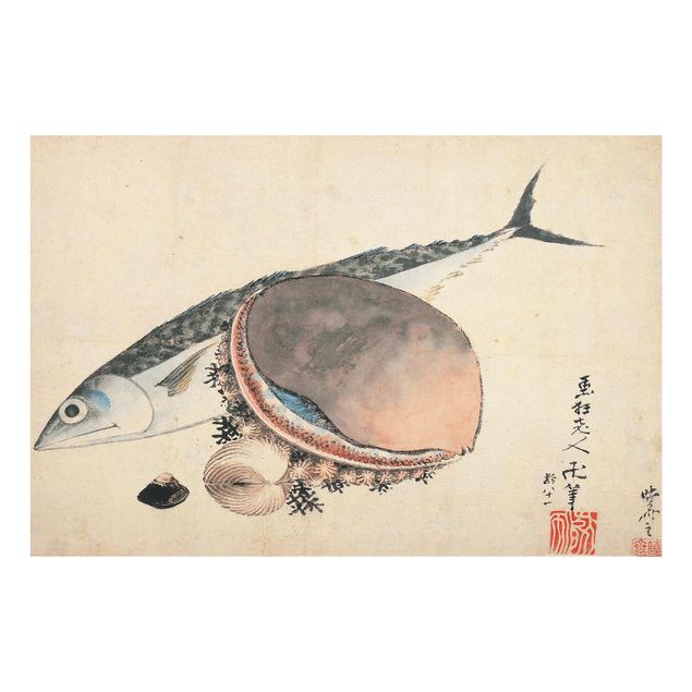 Quadros modernos Katsushika Hokusai - Mackerel and Sea Shells