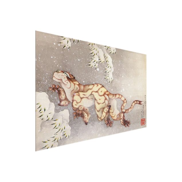 Quadros em vidro animais Katsushika Hokusai - Tiger in a Snowstorm