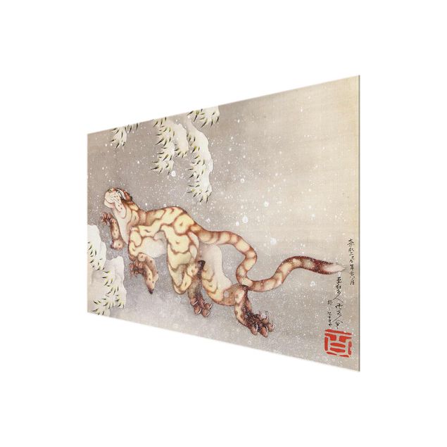 quadros modernos para quarto de casal Katsushika Hokusai - Tiger in a Snowstorm
