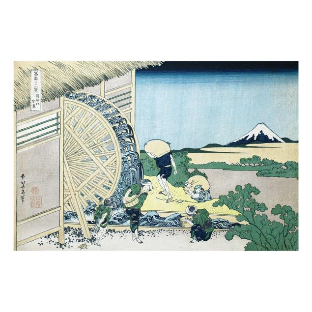 quadro decorativo verde Katsushika Hokusai - Waterwheel at Onden