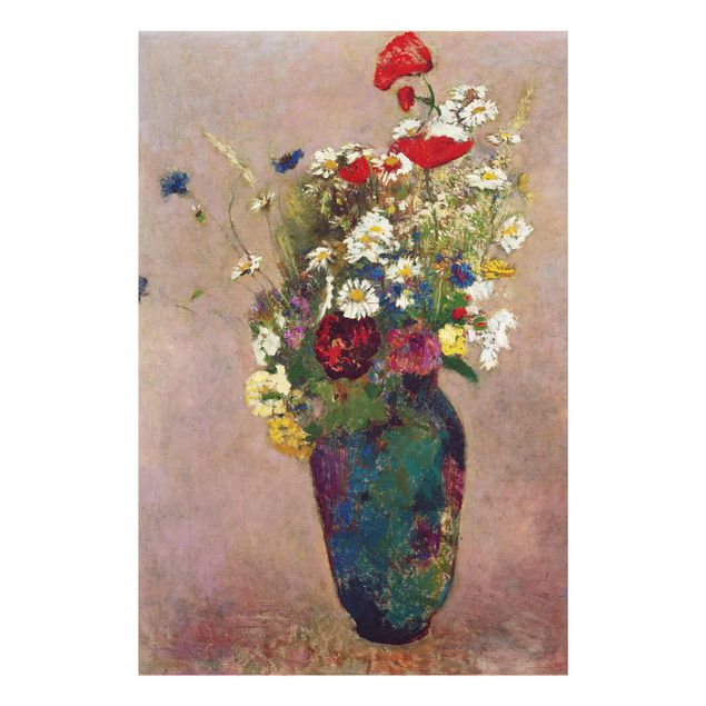 Quadros em vidro flores Odilon Redon - Flower Vase with Poppies