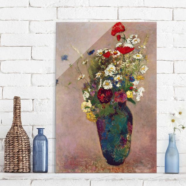 Quadros em vidro papoilas Odilon Redon - Flower Vase with Poppies