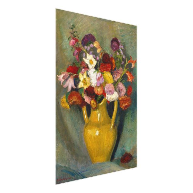 Quadros em vidro flores Otto Modersohn - Colourful Bouquet in Yellow Clay Jug