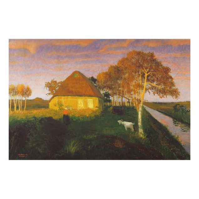 Quadros em vidro paisagens Otto Modersohn - Moor Cottage in the Evening Sun