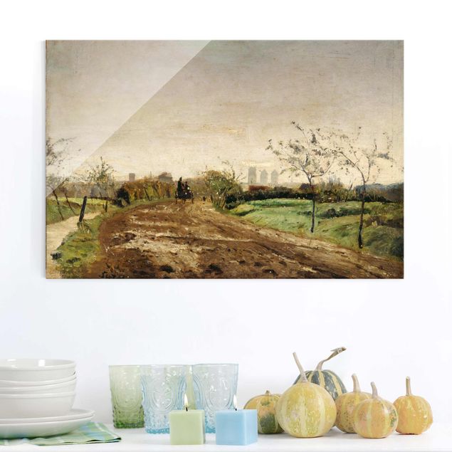 Quadros movimento artístico Expressionismo Otto Modersohn - Morning Landscape with Carriage near Münster