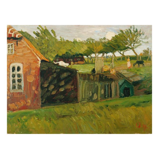 Quadros em vidro paisagens Otto Modersohn - Red House With Stables