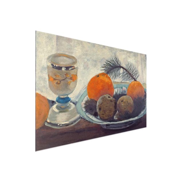 Quadros famosos Paula Modersohn-Becker - Still Life with frosted Glass Mug, Apples and Pine Branch