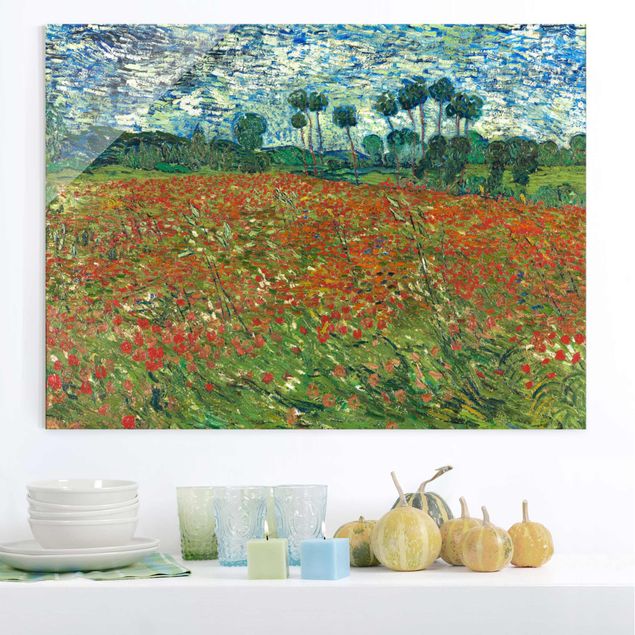 Quadros em vidro papoilas Vincent Van Gogh - Poppy Field