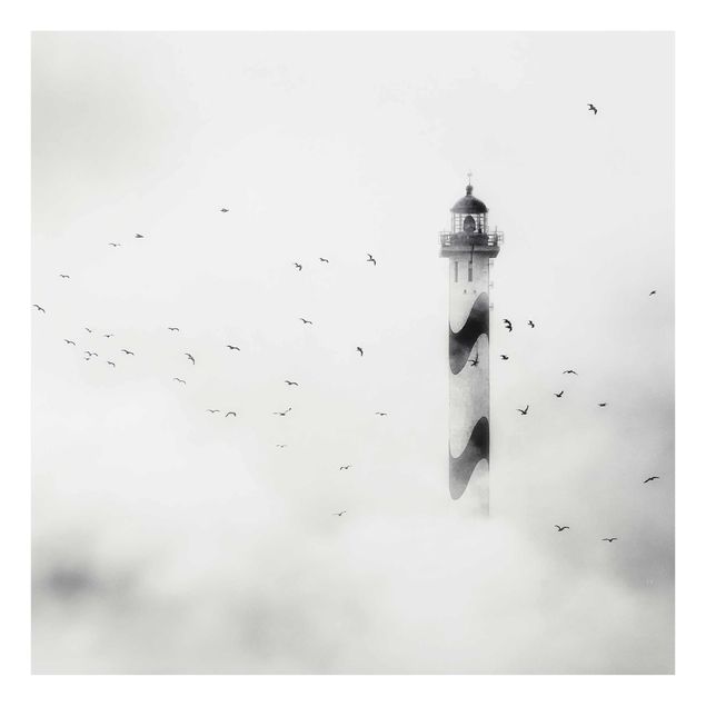 Quadros em vidro praia Lighthouse In The Fog