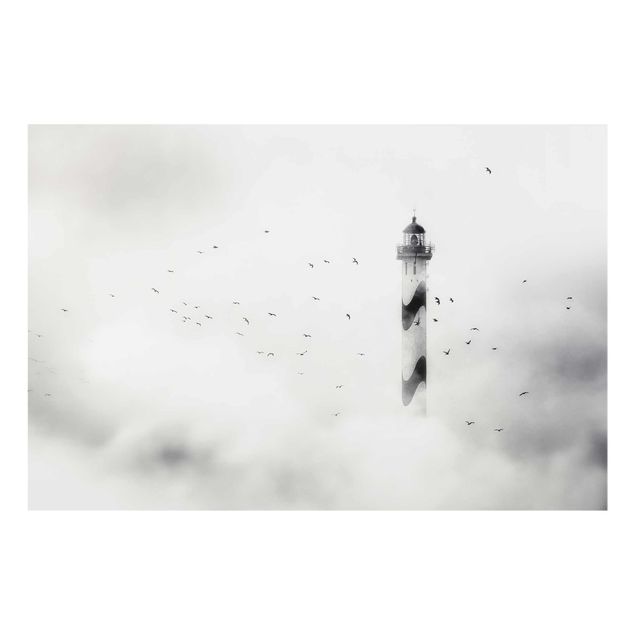 Quadros em vidro praia Lighthouse In The Fog