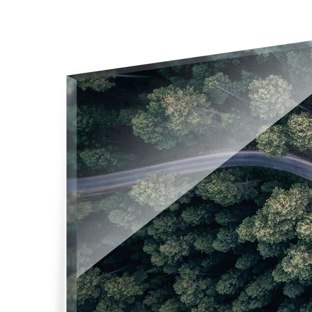 quadro decorativo verde Aerial View - Forest Road From The Top