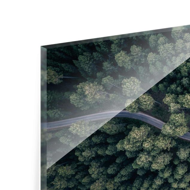 quadro decorativo verde Aerial View - Forest Road From The Top