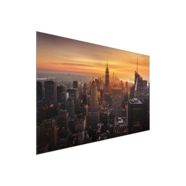 Quadros em vidro cidades e paisagens urbanas Manhattan Skyline Evening