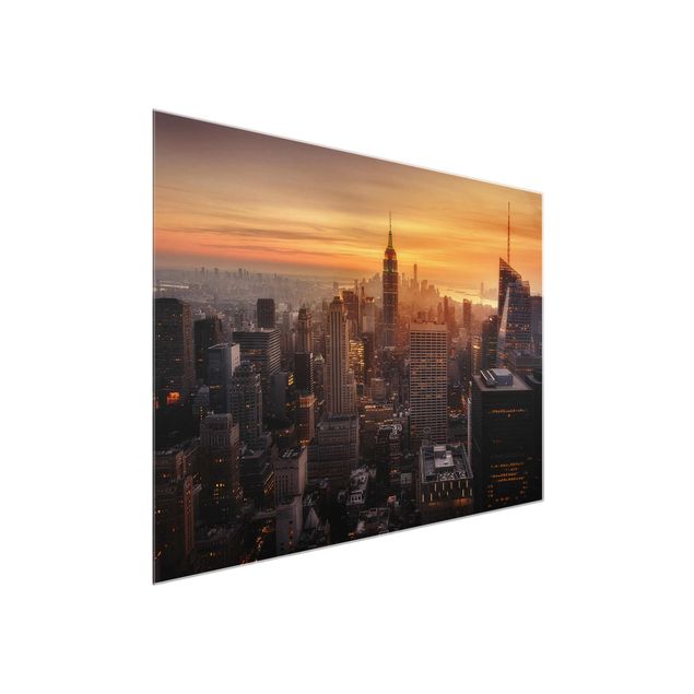 Quadros em vidro cidades e paisagens urbanas Manhattan Skyline Evening