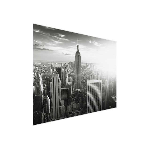 Quadros em vidro em preto e branco Manhattan Skyline