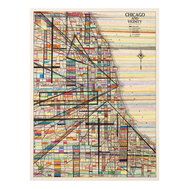 Quadros multicoloridos Modern Map Of Chicago