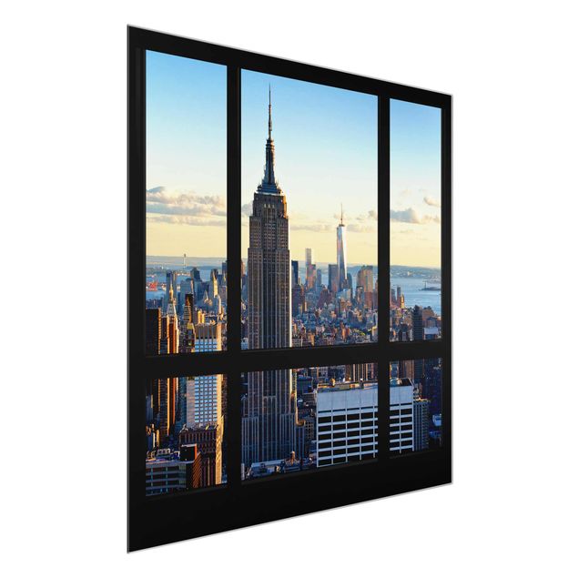 Quadros em vidro cidades e paisagens urbanas New York Window View Of The Empire State Building