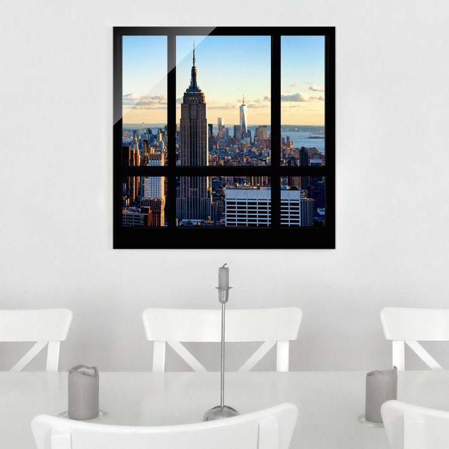 Quadros em vidro Nova Iorque New York Window View Of The Empire State Building