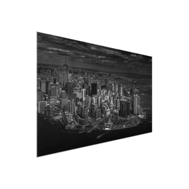 Quadros em vidro em preto e branco New York - Manhattan From The Air