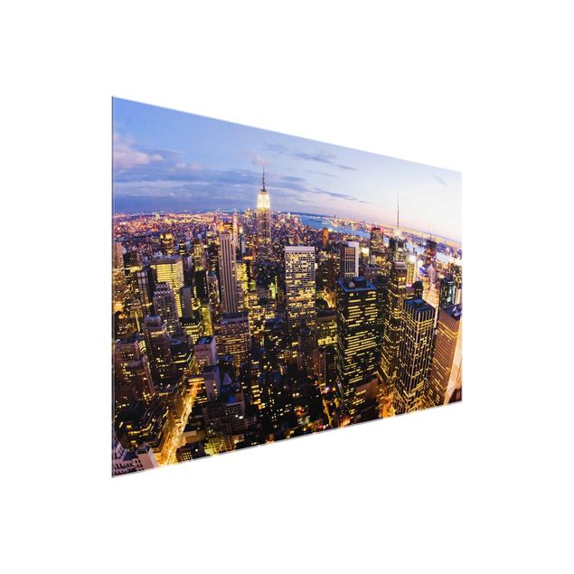 Quadros em vidro cidades e paisagens urbanas New York Skyline At Night
