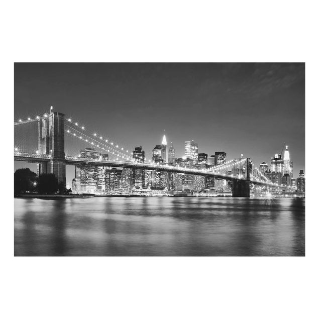 Quadros em vidro cidades e paisagens urbanas Nighttime Manhattan Bridge II