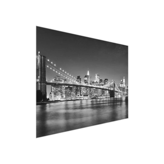 Quadros em vidro em preto e branco Nighttime Manhattan Bridge II
