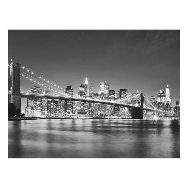 Quadros em vidro cidades e paisagens urbanas Nighttime Manhattan Bridge II
