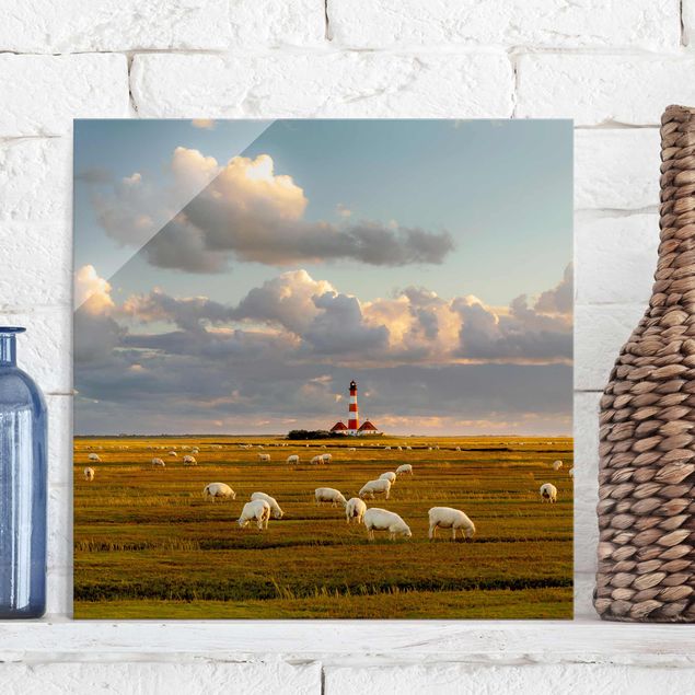 decoraçoes cozinha North Sea Lighthouse With Flock Of Sheep