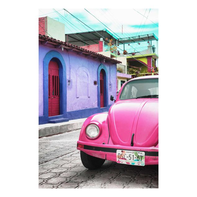 Quadros em vidro cidades e paisagens urbanas Pink VW Beetle