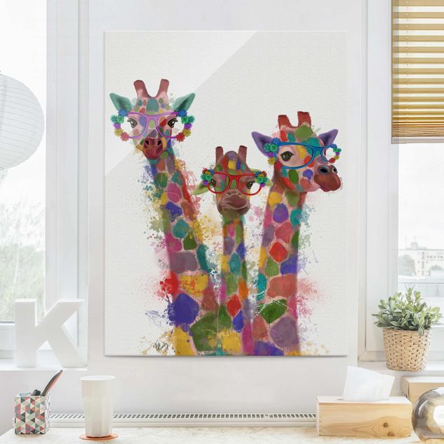 Quadros girafas Rainbow Splash Giraffe Trio