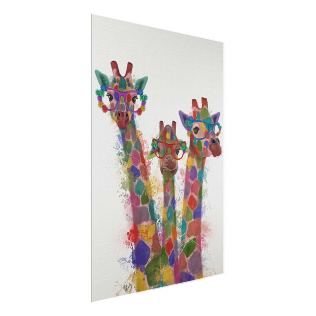 quadros decorativos para sala modernos Rainbow Splash Giraffe Trio