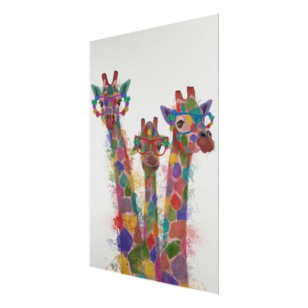 Quadros multicoloridos Rainbow Splash Giraffe Trio