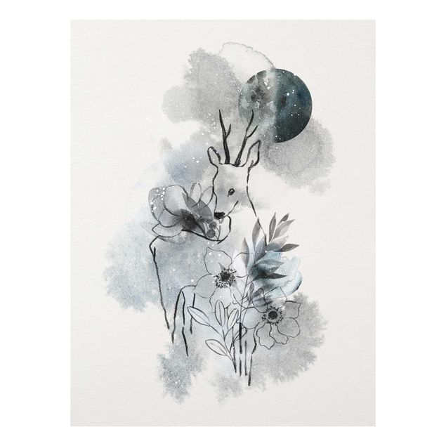 quadro azul Deer And Moon